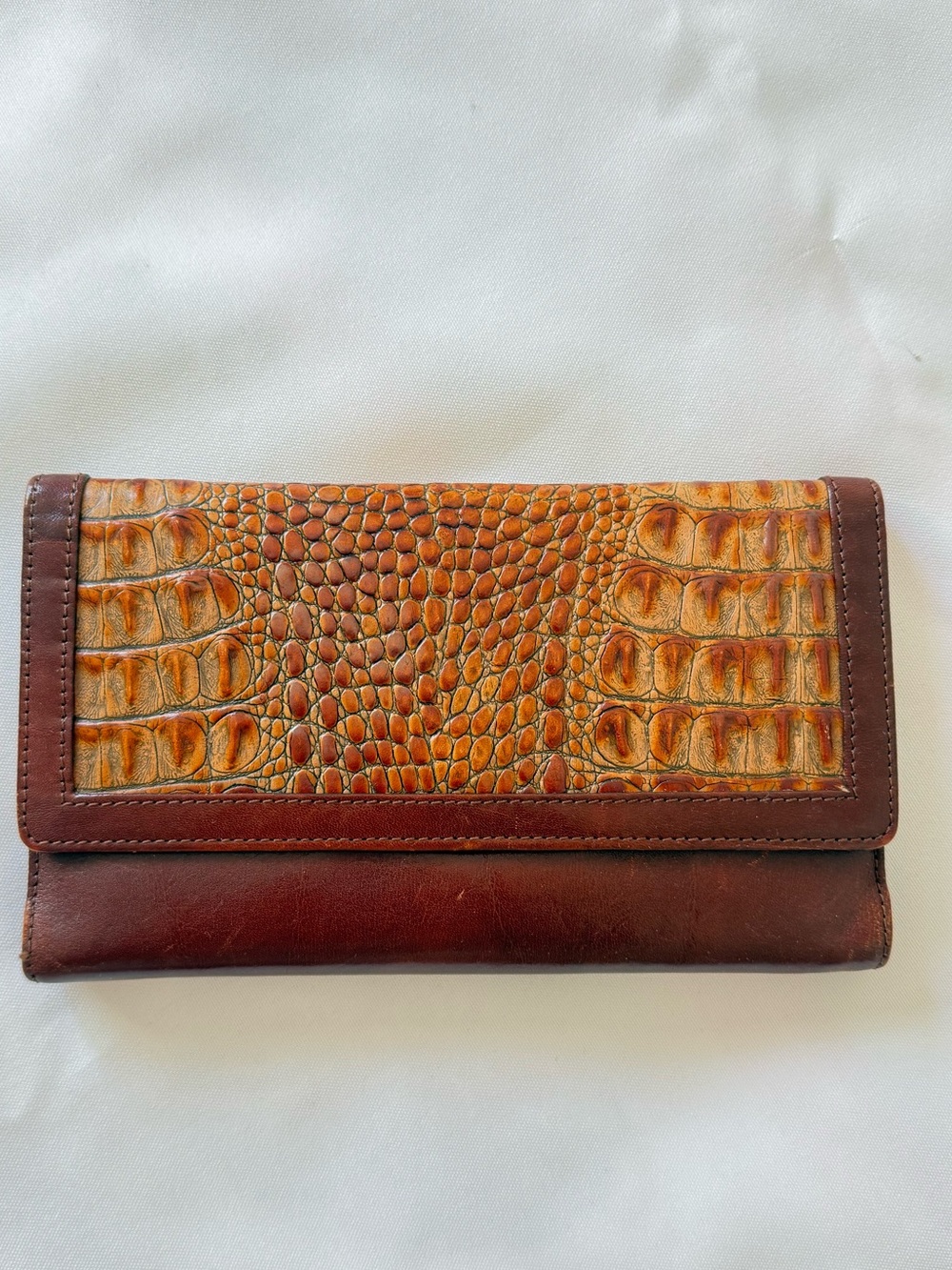 Brahmin Brown and Tan Croc-Embossed Leather Wallet